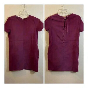 Lumiere Women’s S Burgundy Maroon Faux Suede Sheath Dress Crisscross Back Pocket